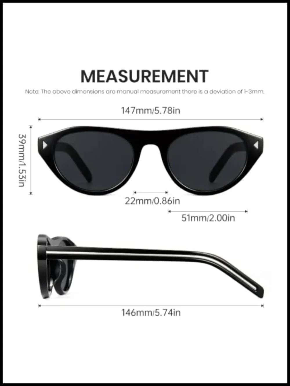 Retro Oval Cat Eye Sunglasses UV400 Protection Lightweight for Travel